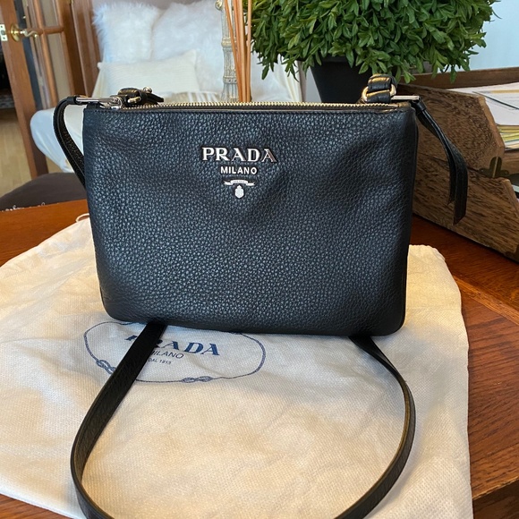 Prada Handbags - NEW PradaDouble Zip Crossbody Bag Vitello Daino Small